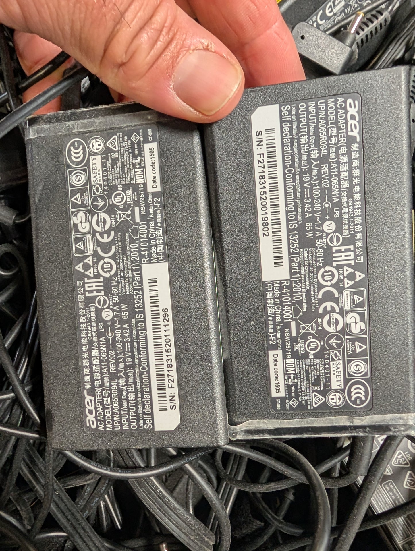 Bulk Lot: 45,000 Original OEM Laptop AC Adaptors – 20’ Container – Dell, Lenovo, Acer – No Scrap!