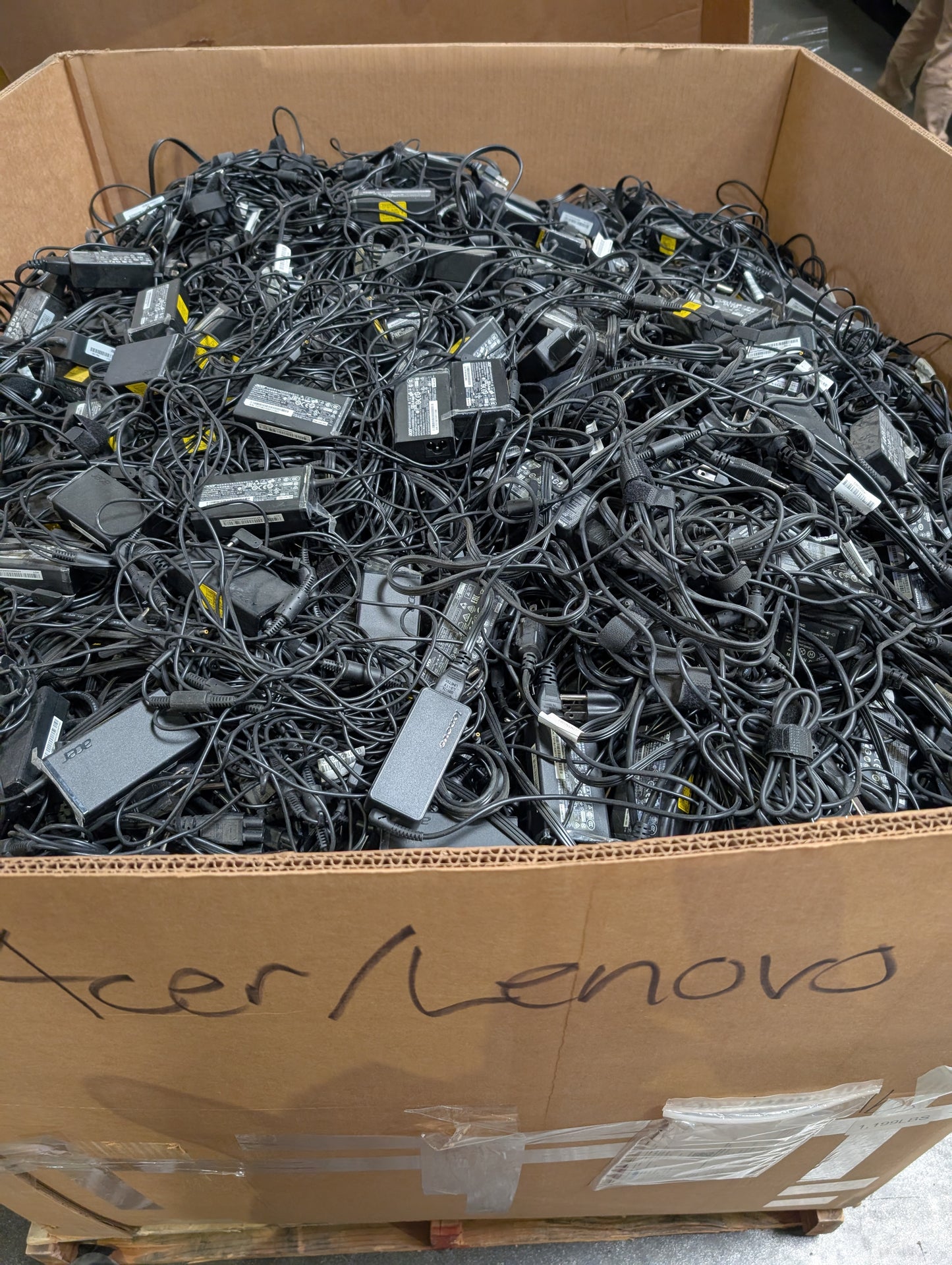 Bulk Lot: 45,000 Original OEM Laptop AC Adaptors – 20’ Container – Dell, Lenovo, Acer – No Scrap!